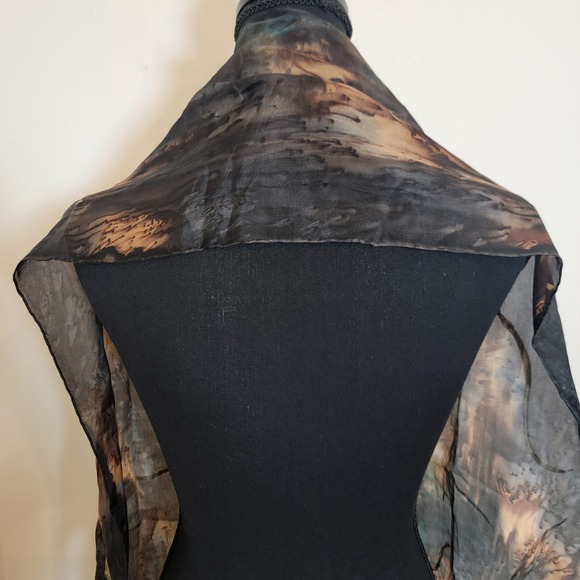 Dan Dee Silk Scarf Hand Painted 9x52 Abstract Swirl Gray Brown Blue Gold - Picture 2 of 11